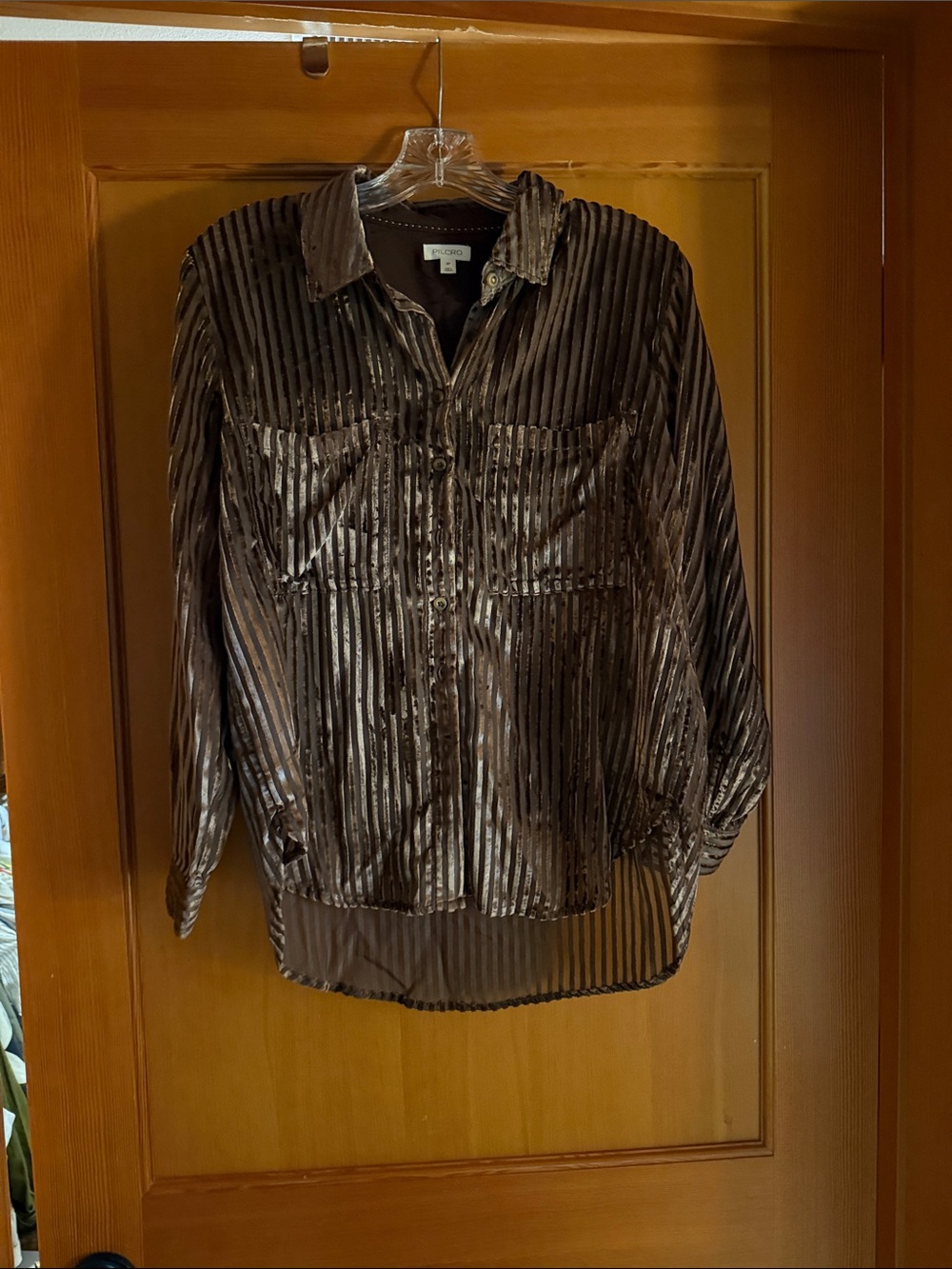 Women’s Striped Velvet Button-Up Shirt